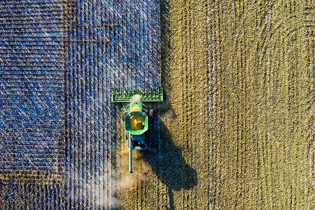 farming, field with tractor, aerial view